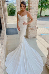 White Cowl Neck Spaghetti Straps Mermaid Long Bridal Gown